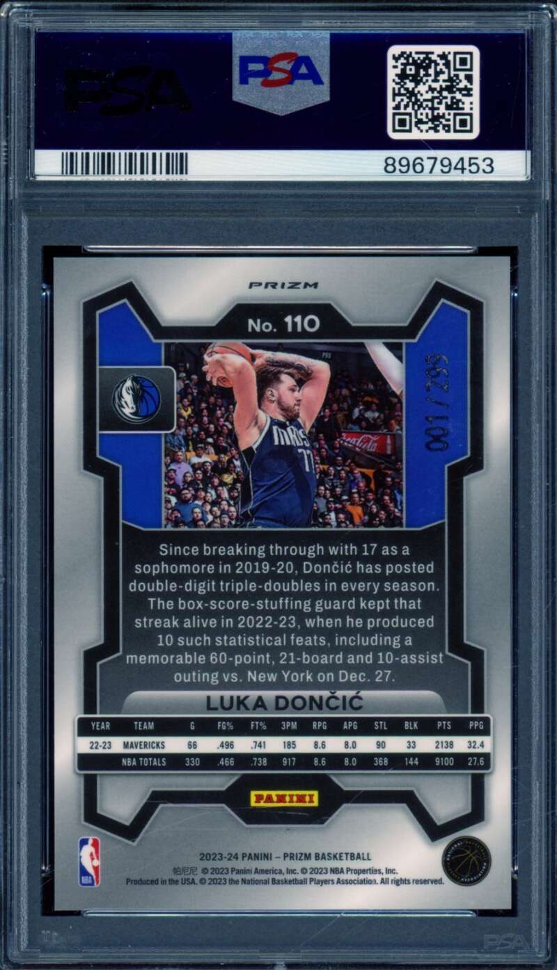 Luka Doncic Card 2023-24 Prizm Red Seismic (001/299) #110 PSA 10 Image 2