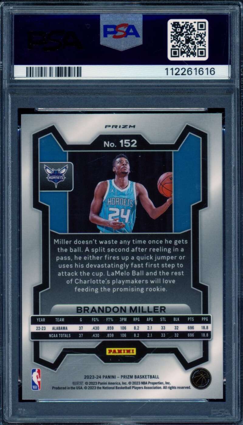 Brandon Miller Rookie Card 2023-24 Prizm Silver Prizm #152 PSA 10 Image 2