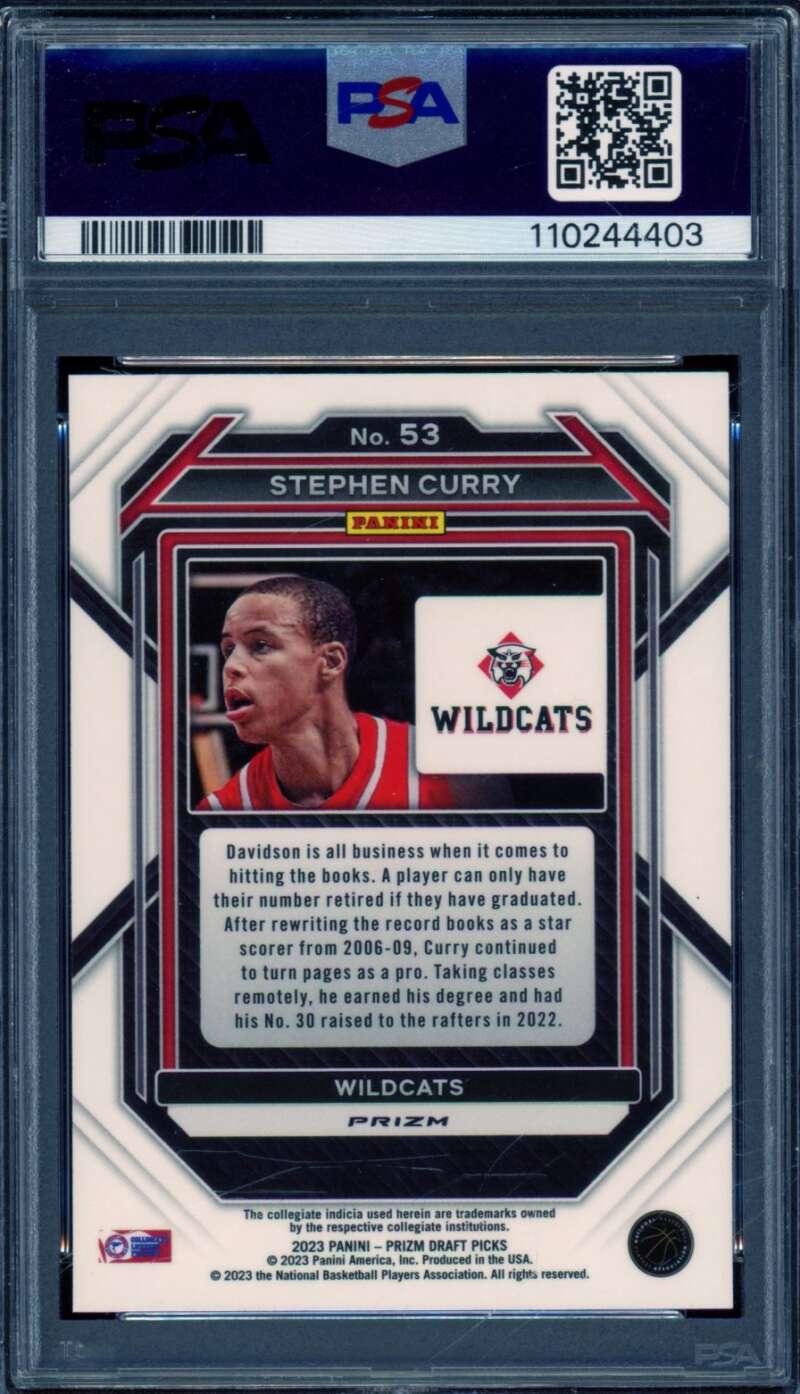 Stephen Curry Card 2023-24 Prizm Draft Picks Green Prizm (pop 12) #53 PSA 10 Image 2