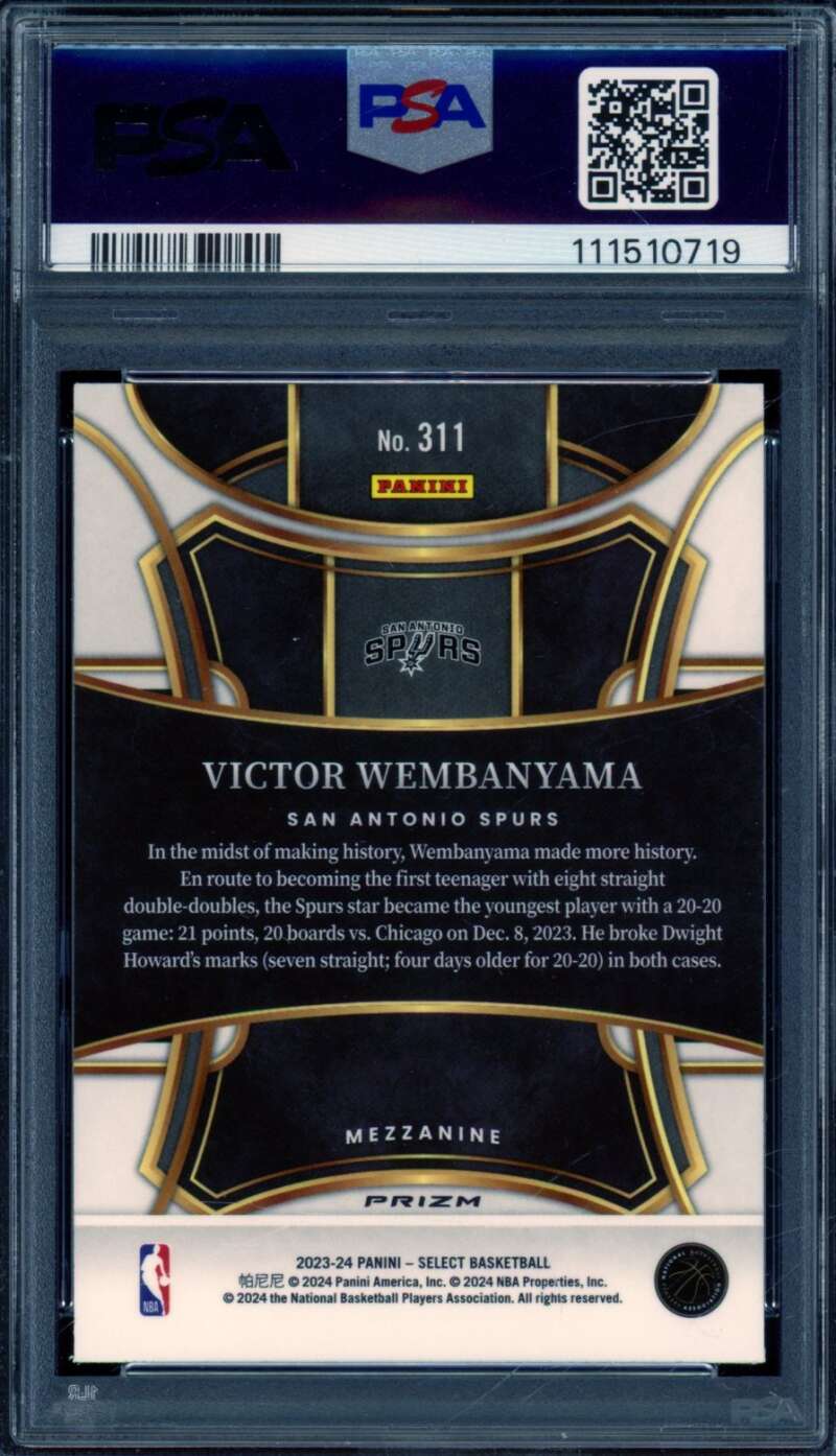 Victor Wembanyama Rookie Card 2023-24 Select Blue Prizm #311 PSA 9 Image 2