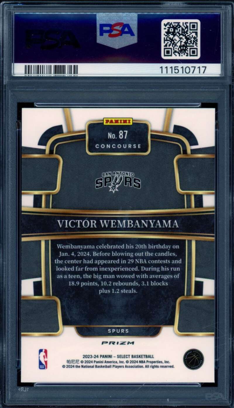 Victor Wembanyama Rookie Card 2023-24 Select #87 PSA 10 Image 2