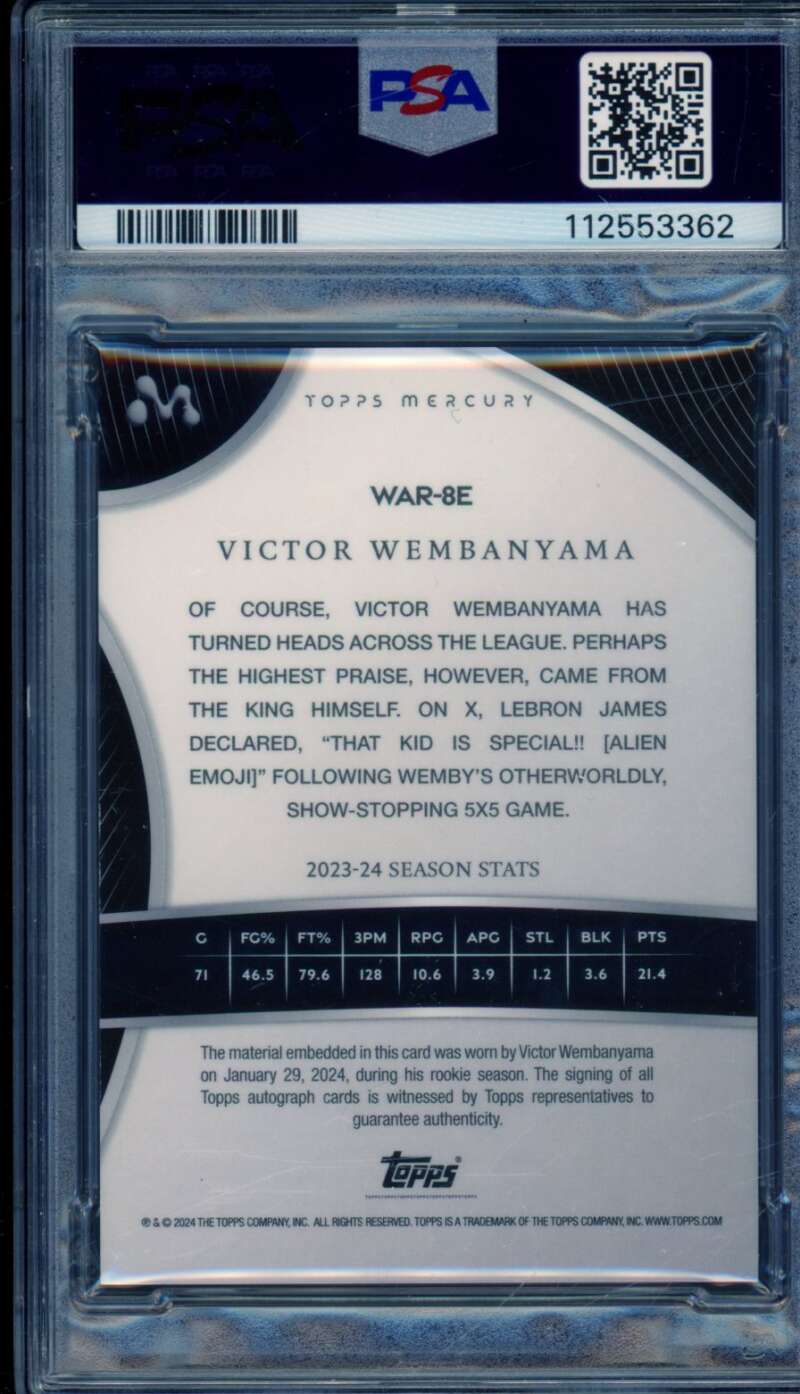 Victor Wembanyama Rookie 2023-24 Topps Mercury Autograph (21/25) #War8E PSA 9 Image 2