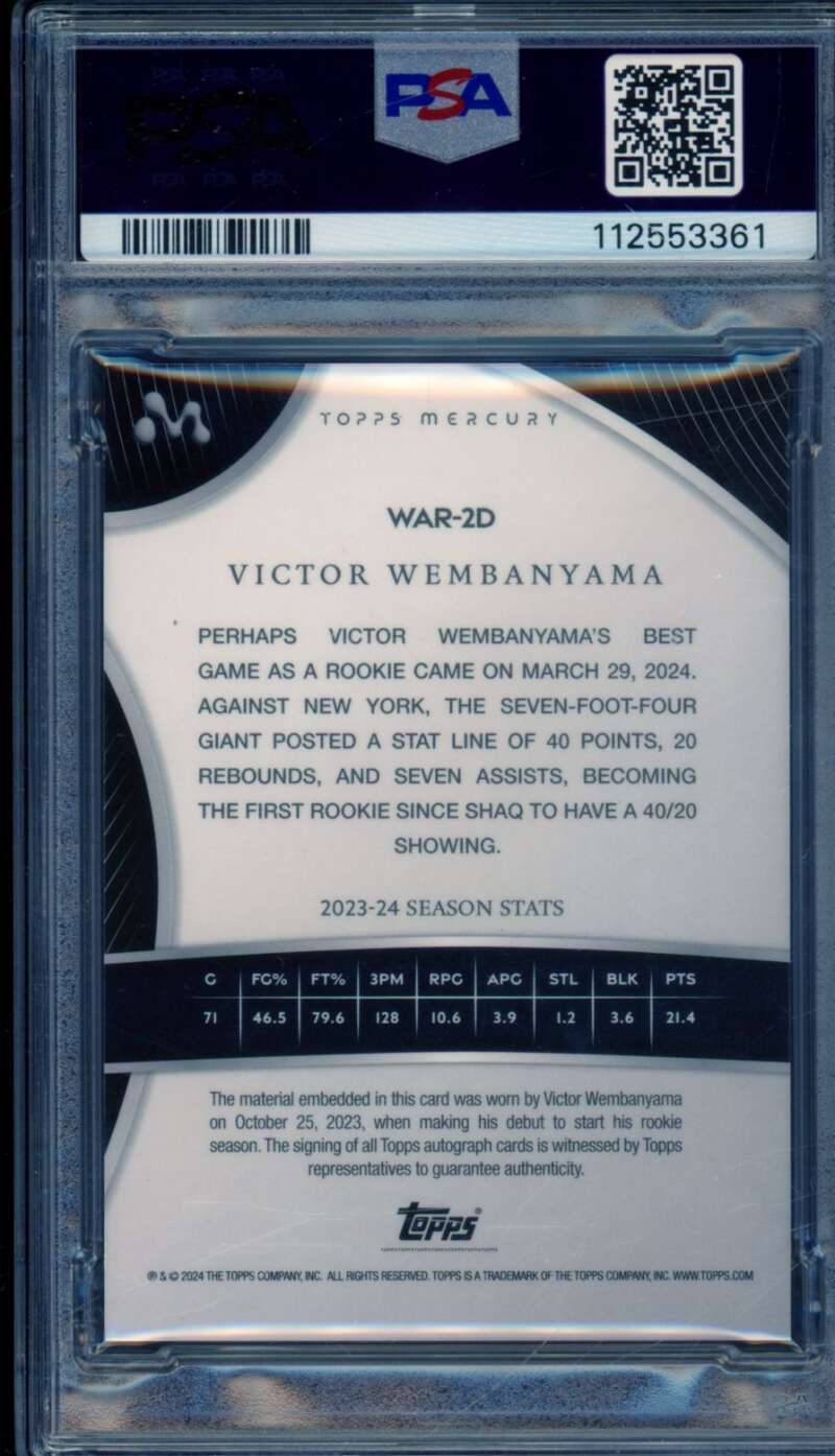 Victor Wembanyama Rookie 2023 Topps Mercury Autograph Relix (17/35) #War2D PSA 9 Image 2