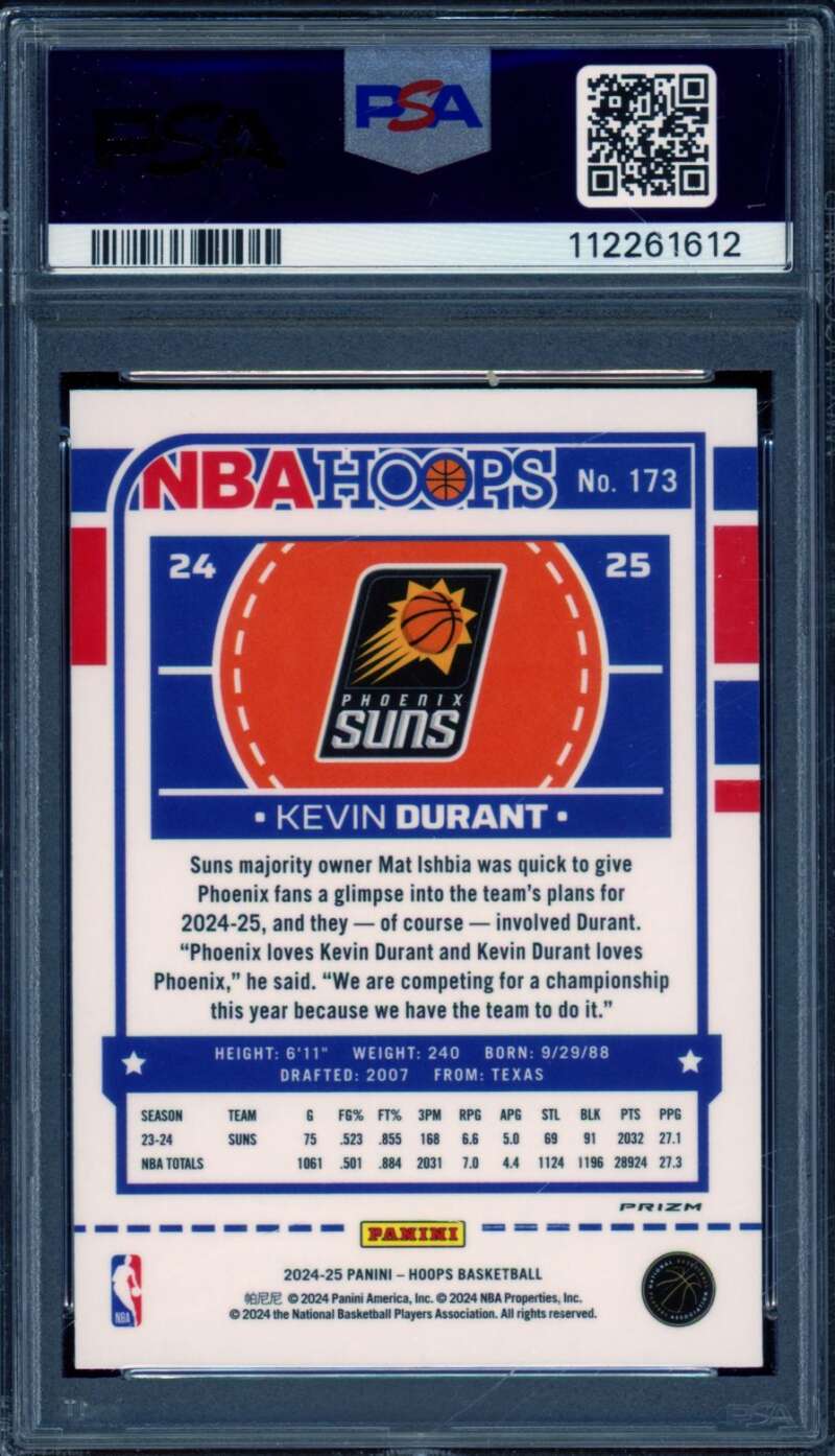 Kevin Durant Card 2024-25 Hoops Winter Prizms Purple Winter (pop 1) #173 PSA 10 Image 2