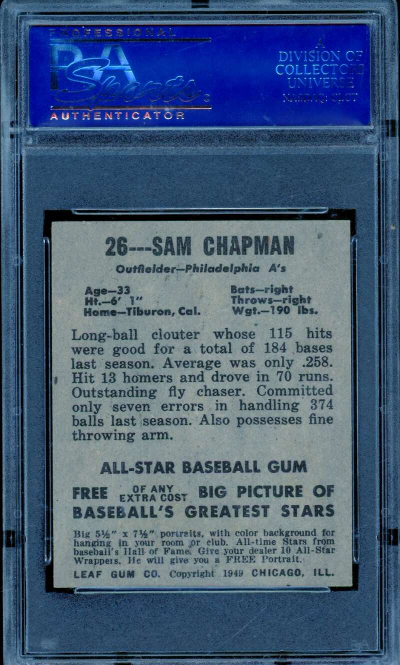 Sam Chapman Card 1948 Leaf #26 PSA 8 Image 2