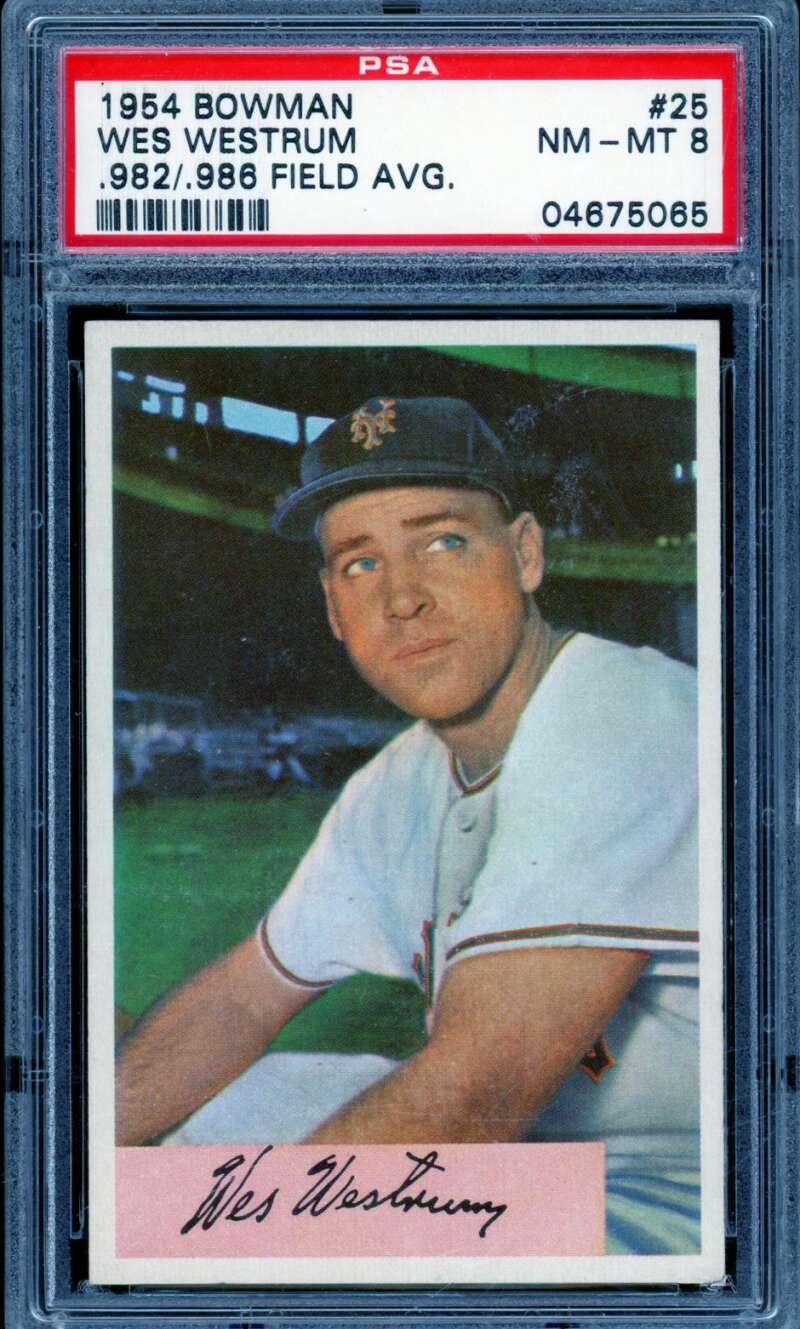 Wes Westrum Card 1954 Bowman #25 PSA 8 Image 1