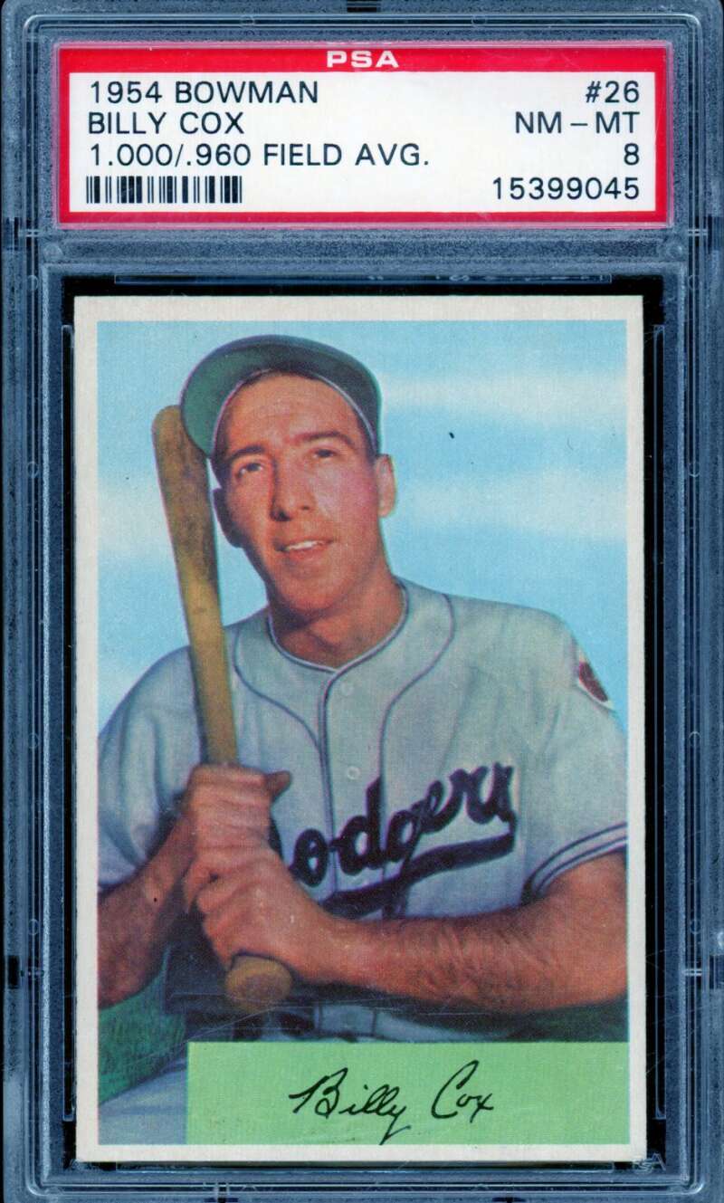 Billy Cox Card 1954 Bowman #26 PSA 8 Image 1