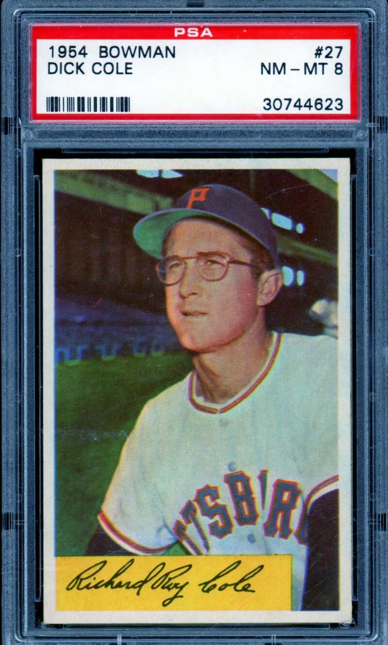 Dick Cole Rookie Card 1954 Bowman #27 PSA 8 Image 1