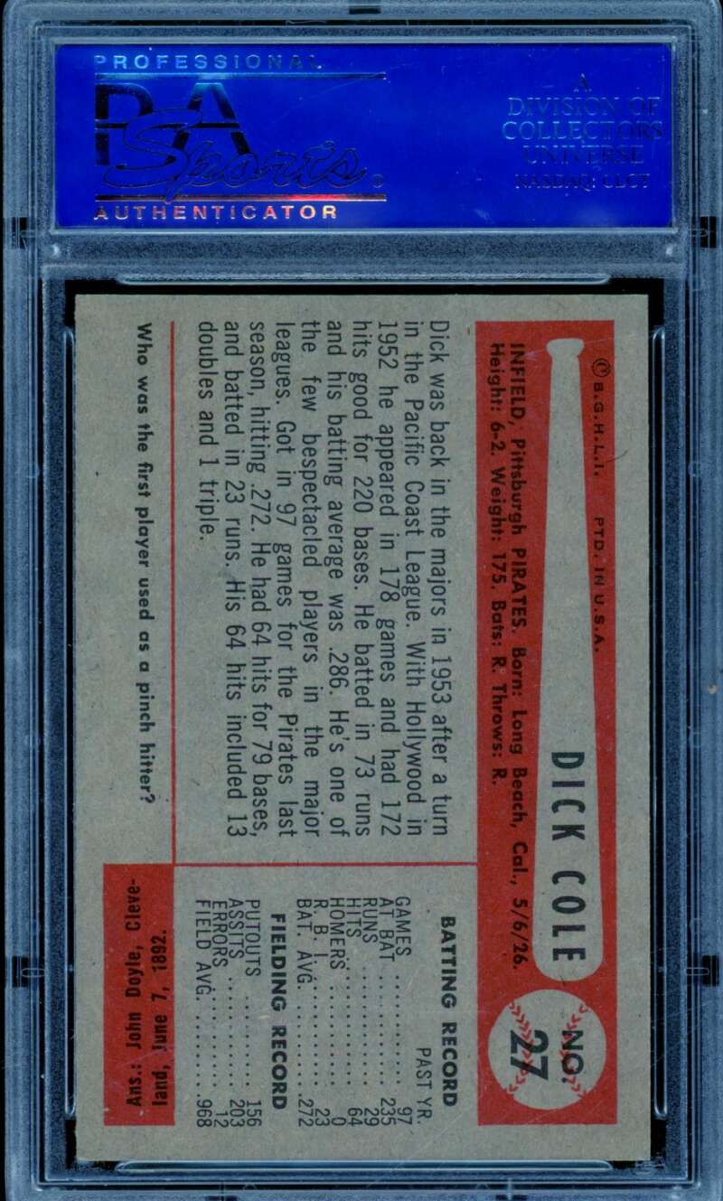 Dick Cole Rookie Card 1954 Bowman #27 PSA 8 Image 2