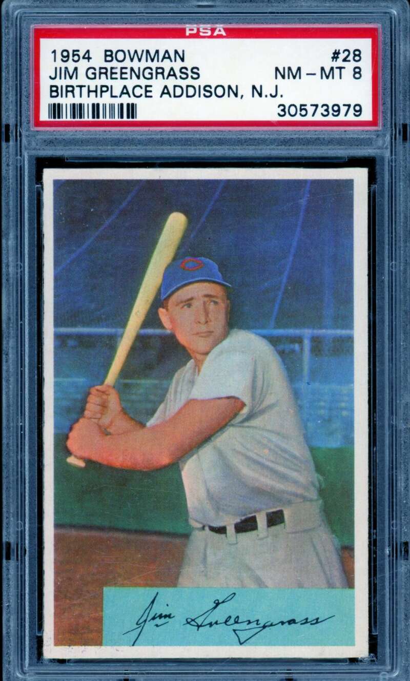 Jim Greengrass Card 1954 Bowman #28 PSA 8 Image 1