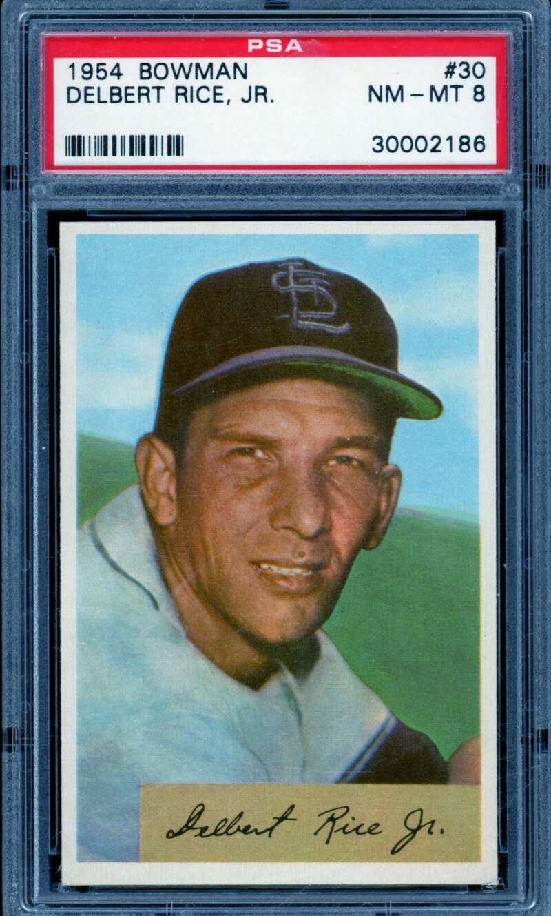 Delbert Rice Jr. Card 1954 Bowman #30 PSA 8 Image 1
