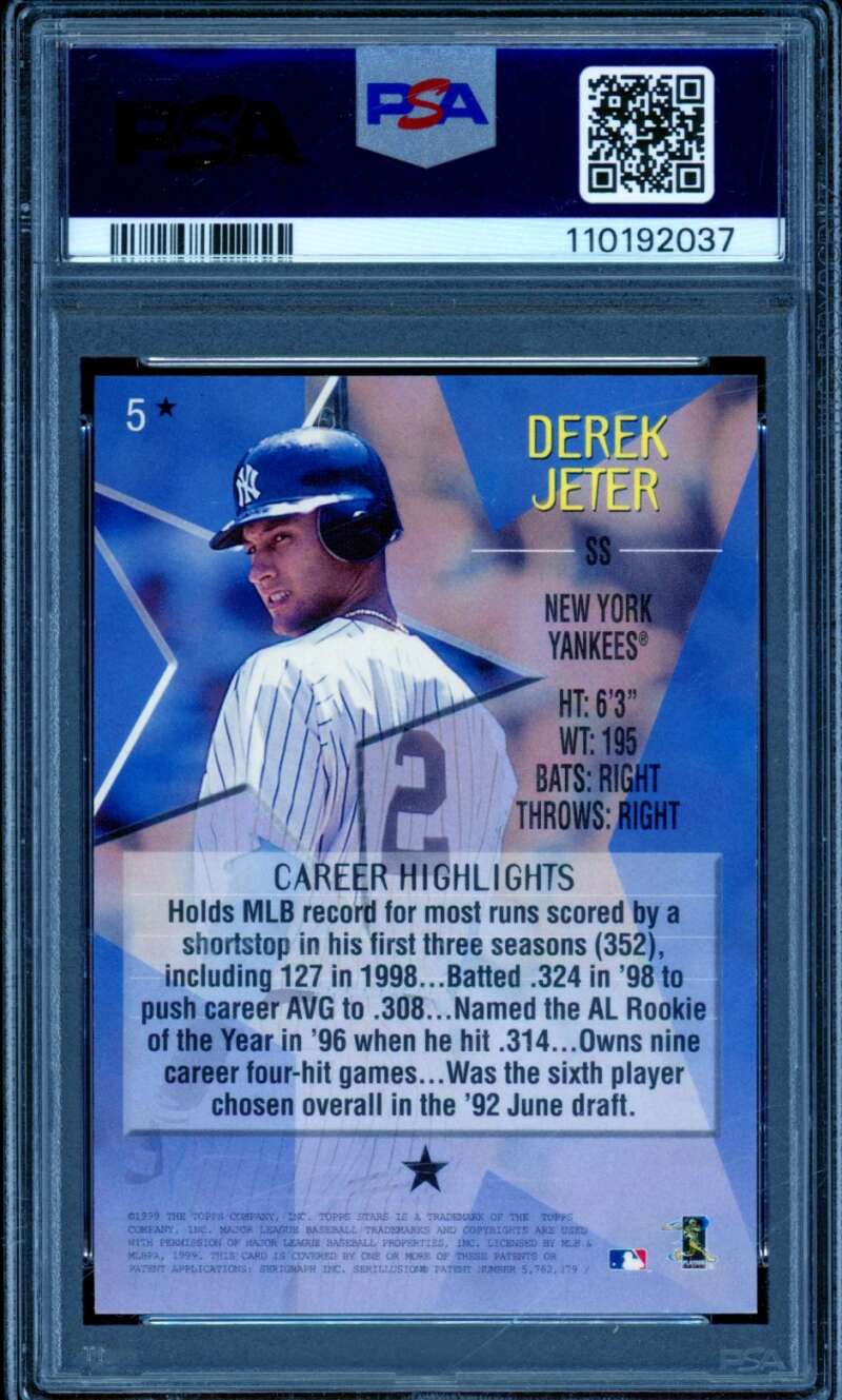 Derek Jeter Card 1999 Topps Stars #5 PSA 1 Image 2