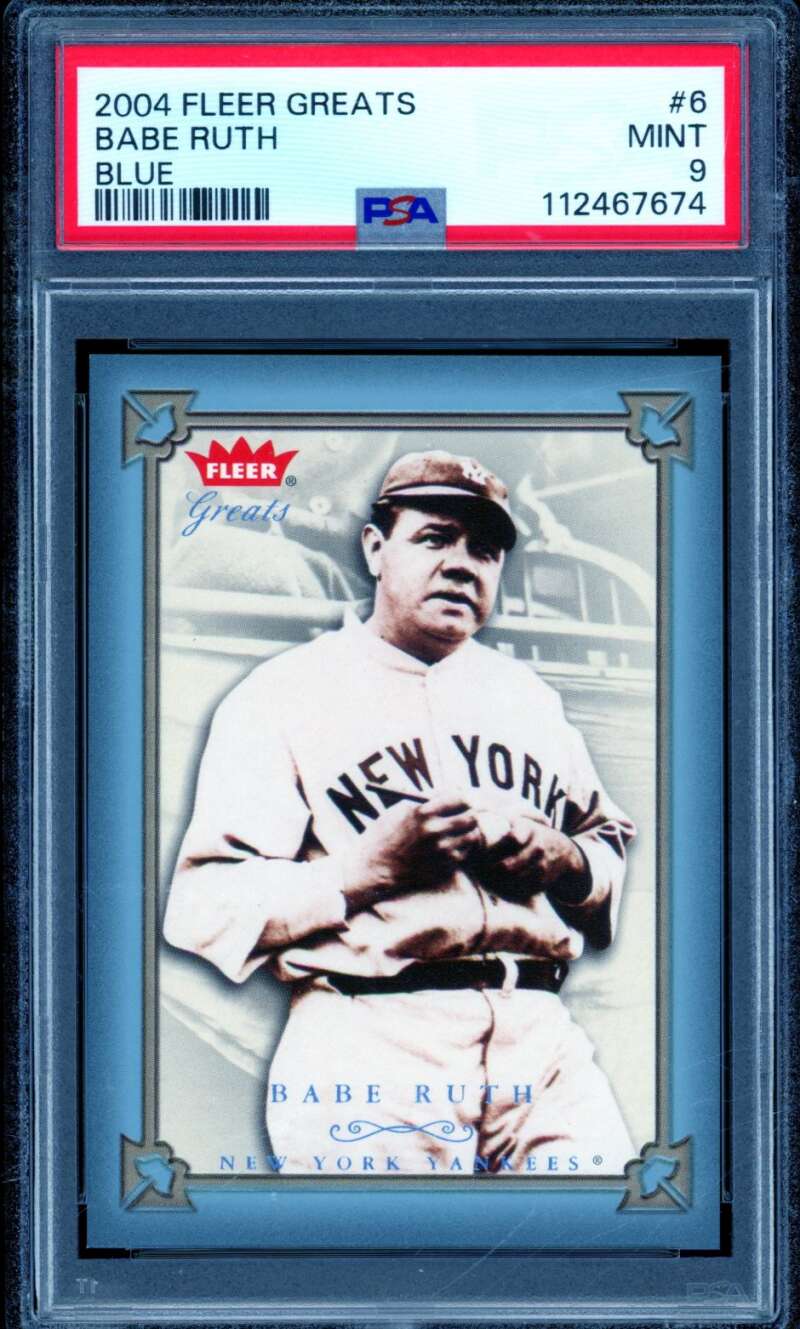 Babe Ruth Card 2004 Fleer Greats Blue (pop 1) #6 PSA 9 Image 1