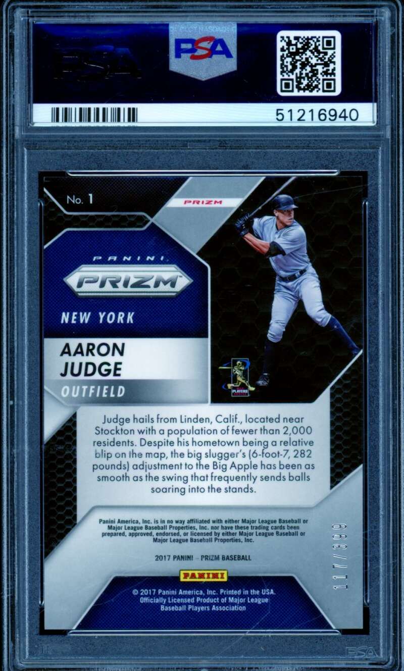Aaron Judge Rookie Card 2017 Panini Chronicles Panini Prizm Orange #1 PSA 9 Image 2