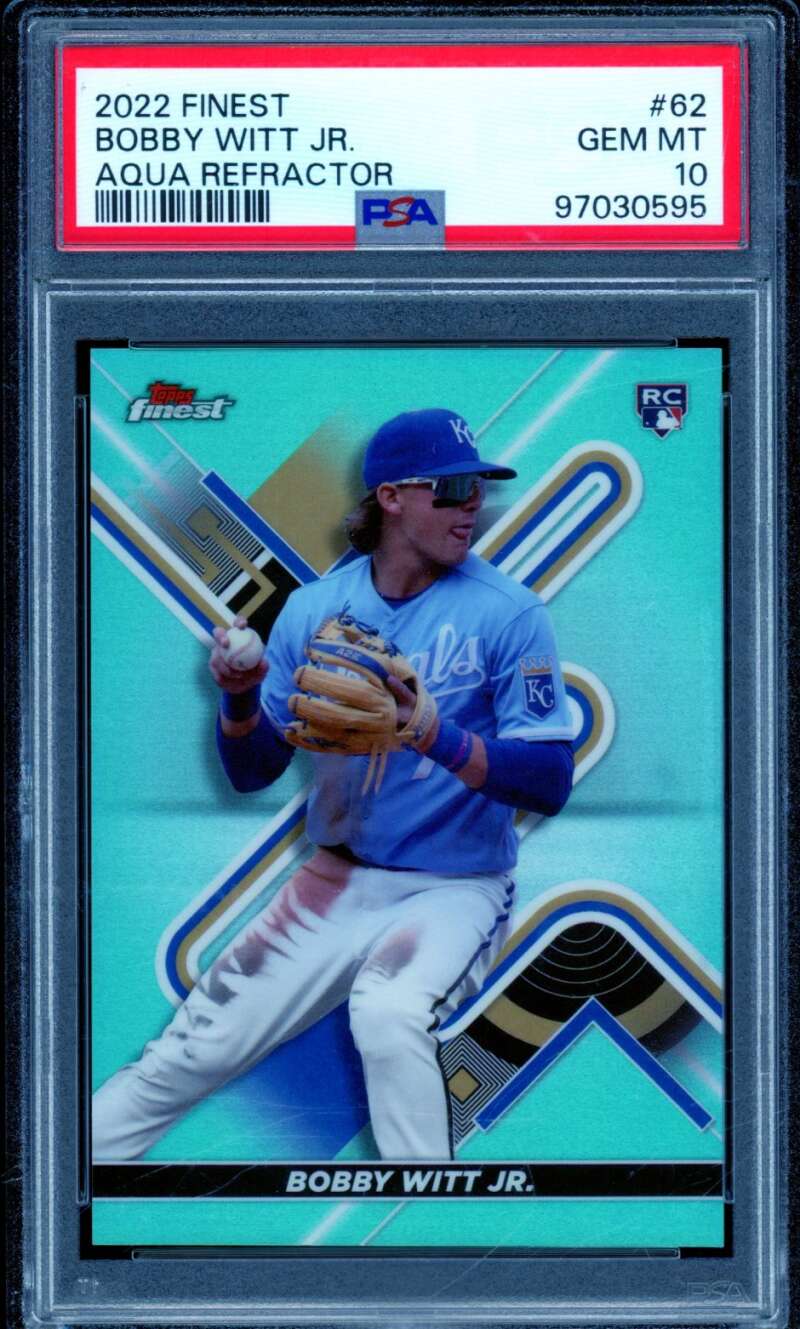 Bobby Witt Jr. Rookie Card 2022 Finest Aqua Refractor #62 PSA 10 Image 1
