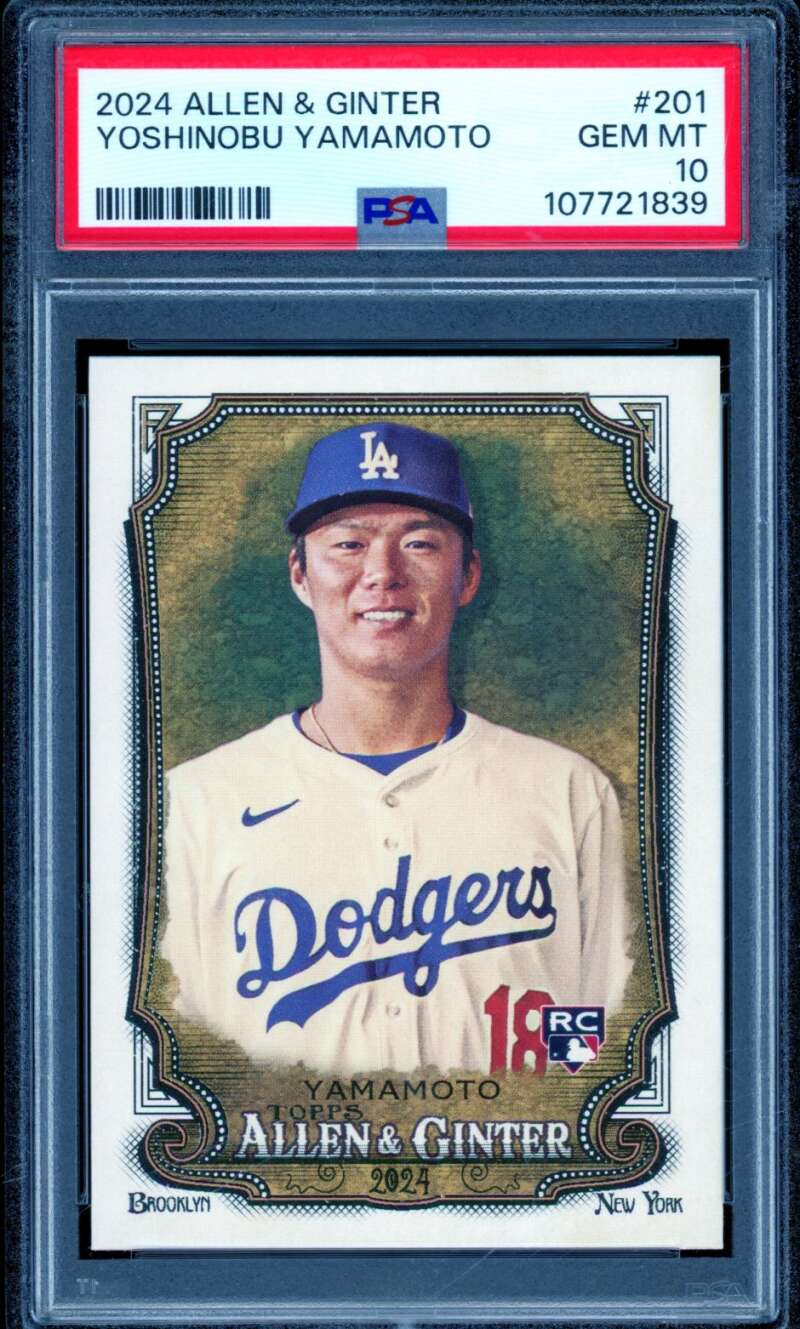 Yoshinobu Yamamoto Card 2024 Allen Ginter #201 PSA 10 Image 1