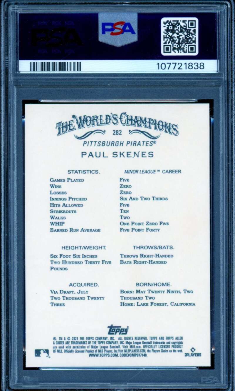 Paul Skenes Rookie Card 2024 Allen Ginter #282 PSA 10 Image 2