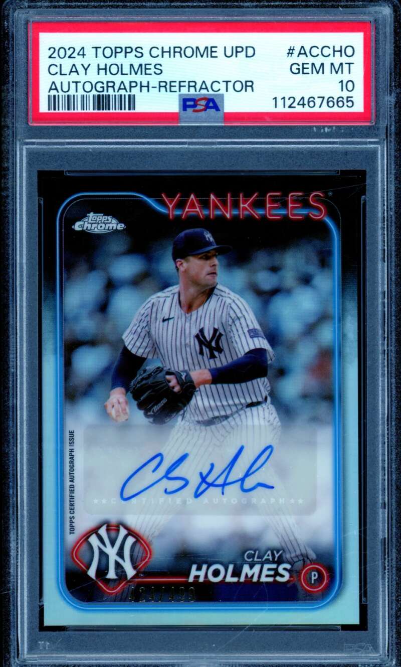 Clay Holmes Card 2024 Topps Chrome Upd Auto Refractor (pop 1) #ACCHO PSA 10 Image 1