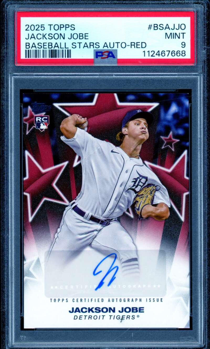 Jackson Jobe Rookie Card 2025 Topps Baseball Stars Auto Red (2/5) #Bsajjo PSA 9 Image 1