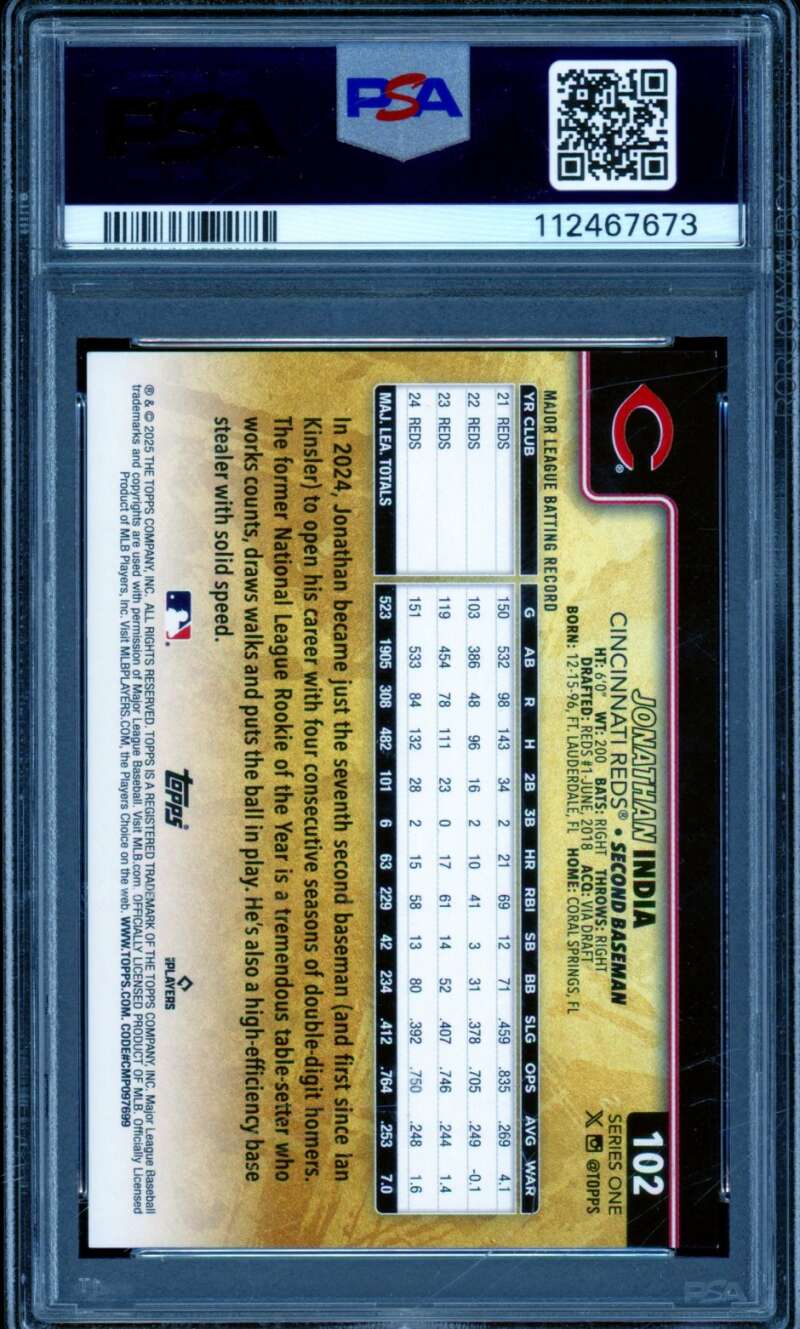 Jonathan India Card 2025 Topps Golden Mirror (pop 1) #102 PSA 9 Image 2