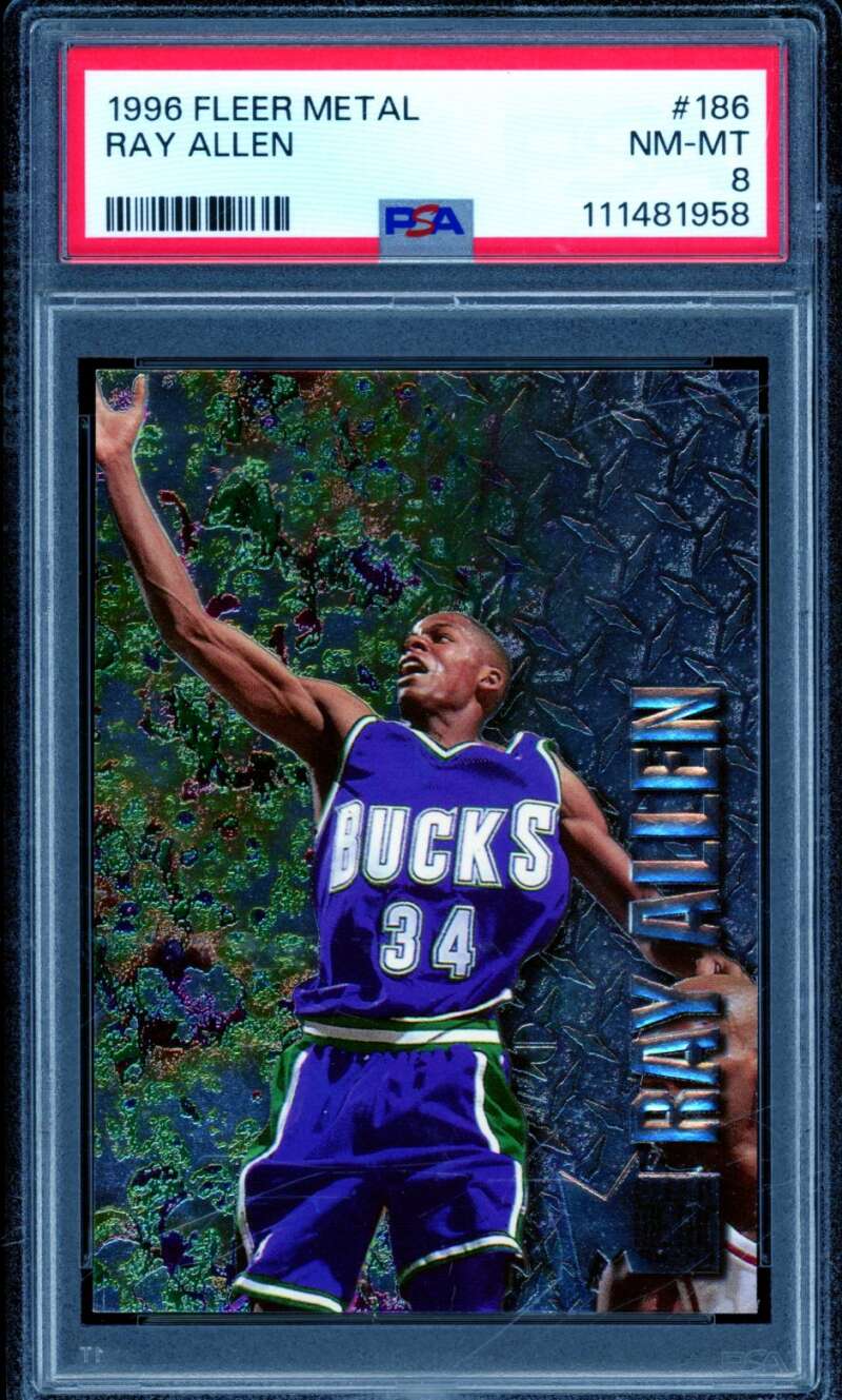 Ray Allen Rookie Card 1996-97 Fleer Metal #186 PSA 8 Image 1