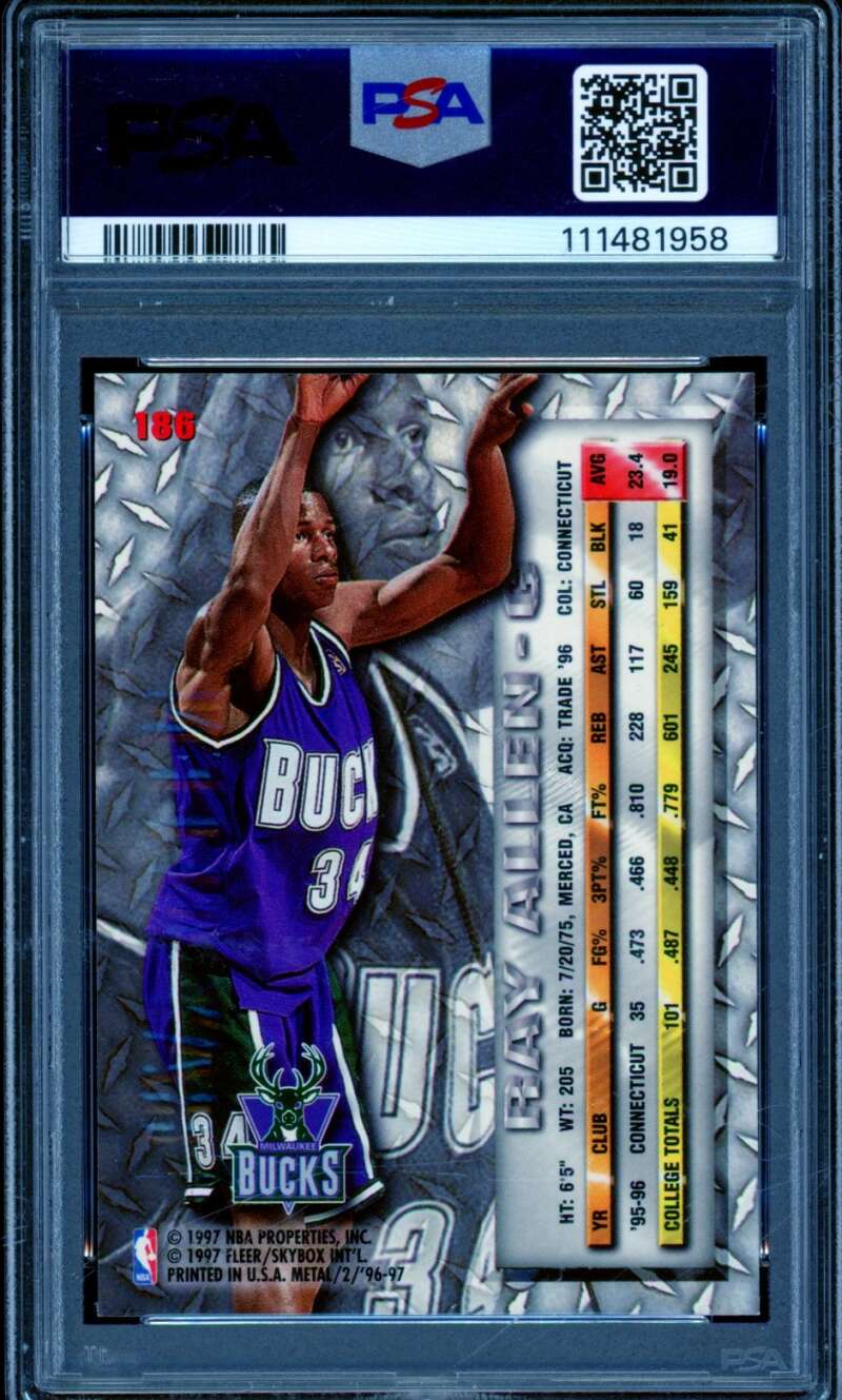 Ray Allen Rookie Card 1996-97 Fleer Metal #186 PSA 8 Image 2