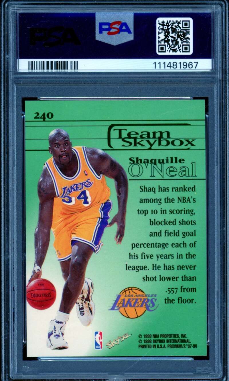 Shaquille O'Neal Card 1997-98 Skybox Premium #240 PSA 9 Image 2