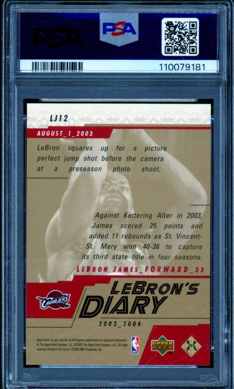 LeBron James Rookie Card 2003-04 Upper Deck Lebron's Diary #LJ12 PSA 10 Image 2
