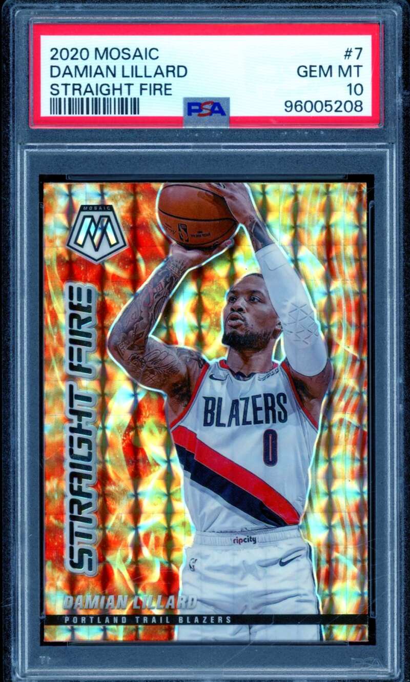 Damian Lillard Card 2020-21 Mosaic Straight Fire #7 PSA 10 Image 1