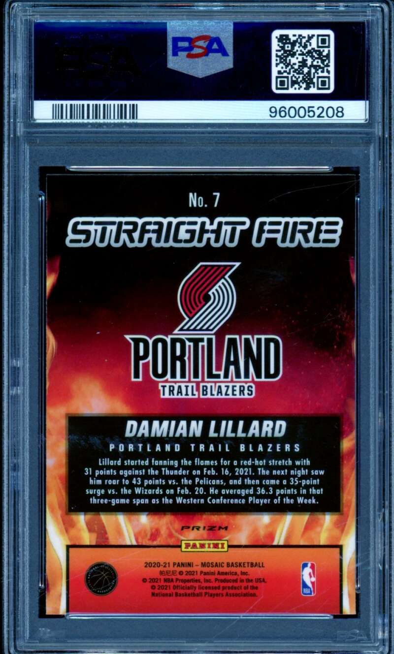 Damian Lillard Card 2020-21 Mosaic Straight Fire #7 PSA 10 Image 2