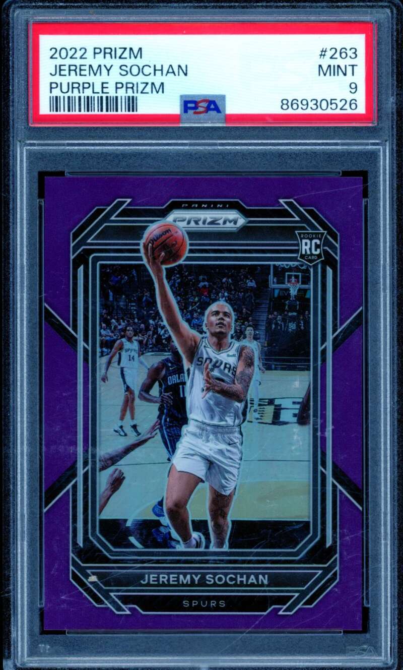 Jeremy Sochan Rookie 2022-23 Prizm Purple Prizm #263 PSA 9 (holder scratches) Image 1
