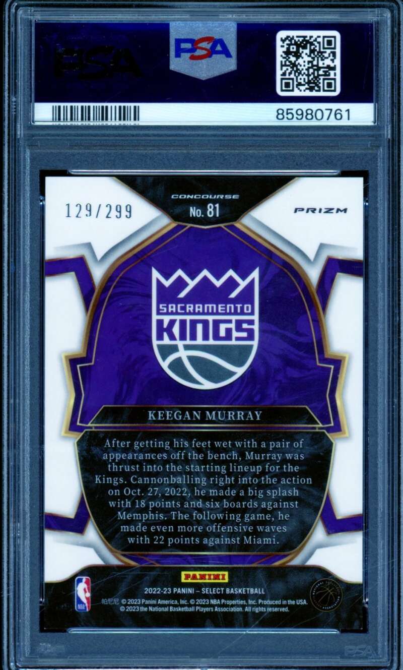 Keegan Murray Rookie Card 2022-23 Select Light Blue #81 PSA 9 Image 2