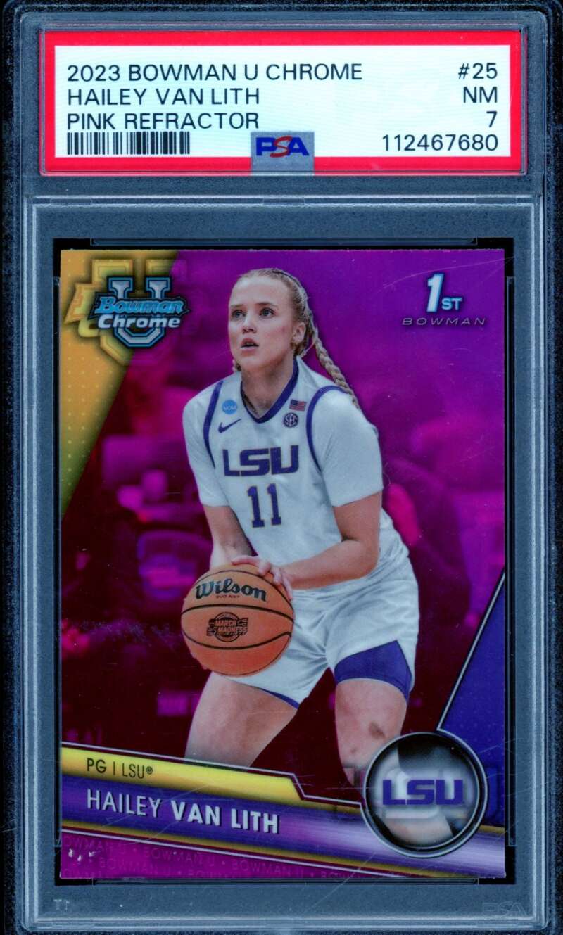Hailey Van Lith Card 2023 Bowman Chrome Pink Refractor #25 PSA 7 Image 1