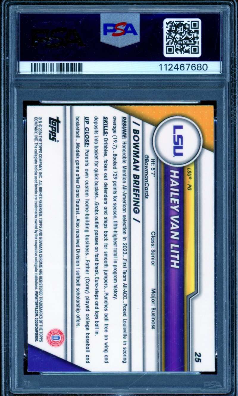 Hailey Van Lith Card 2023 Bowman Chrome Pink Refractor #25 PSA 7 Image 2