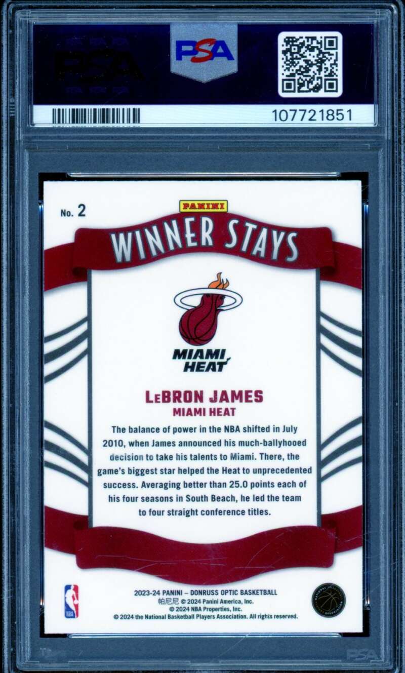 LeBron James Card 2023-24 Donruss Optic Winner Stays #2 PSA 10 Image 2