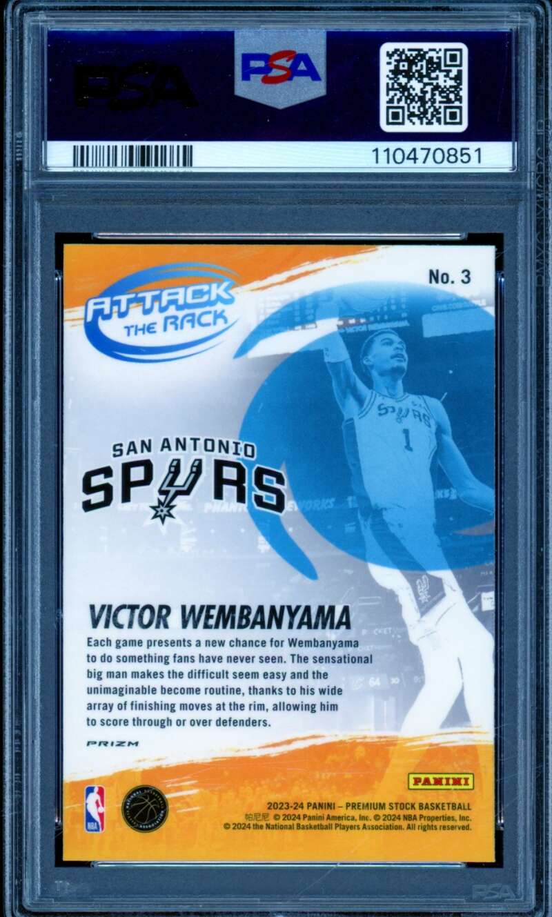Victor Wembanyama Rookie 2023 Hoops Premium Attack Rack Silver Prizm #3 PSA 10 Image 2