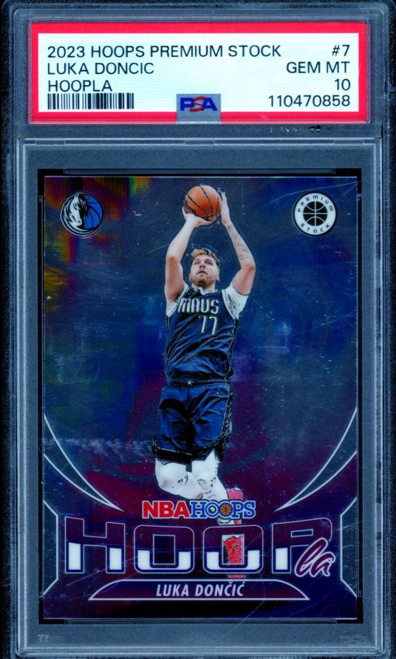 Luka Doncic Card 2023-24 Hoops Premium Stock Hoopla (pop 4) #7 PSA 10 Image 1