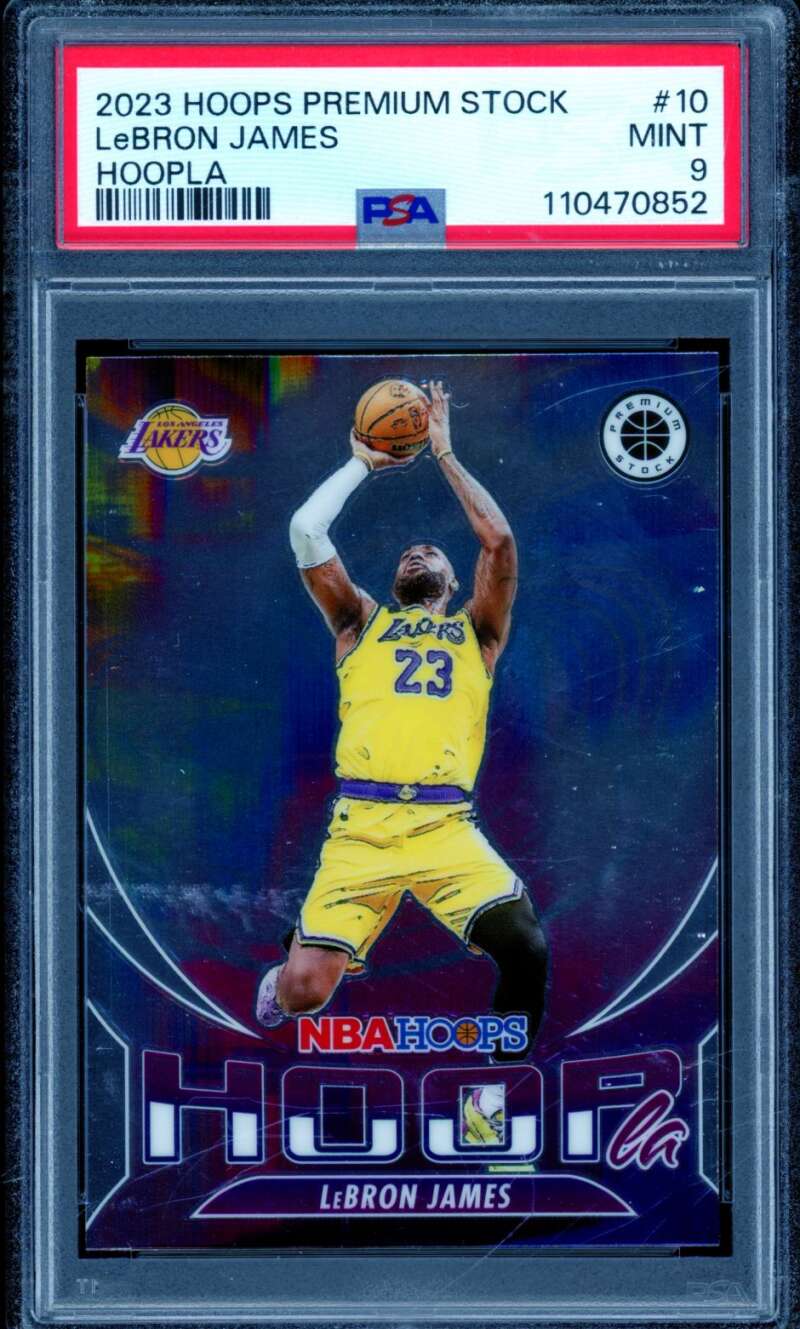 LeBron James Card 2023-24 Hoops Premium Stock Hoopla #10 PSA 10 Image 1