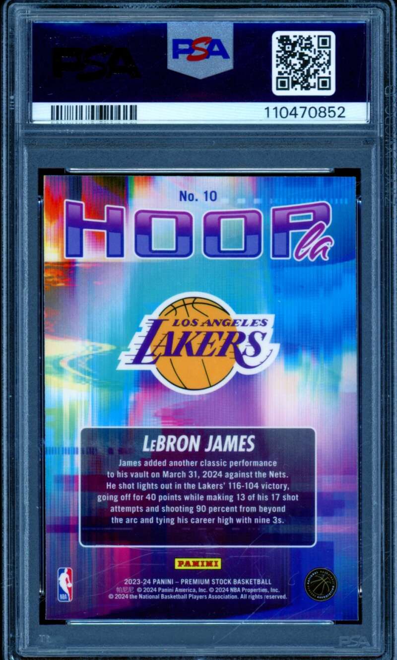 LeBron James Card 2023-24 Hoops Premium Stock Hoopla #10 PSA 10 Image 2