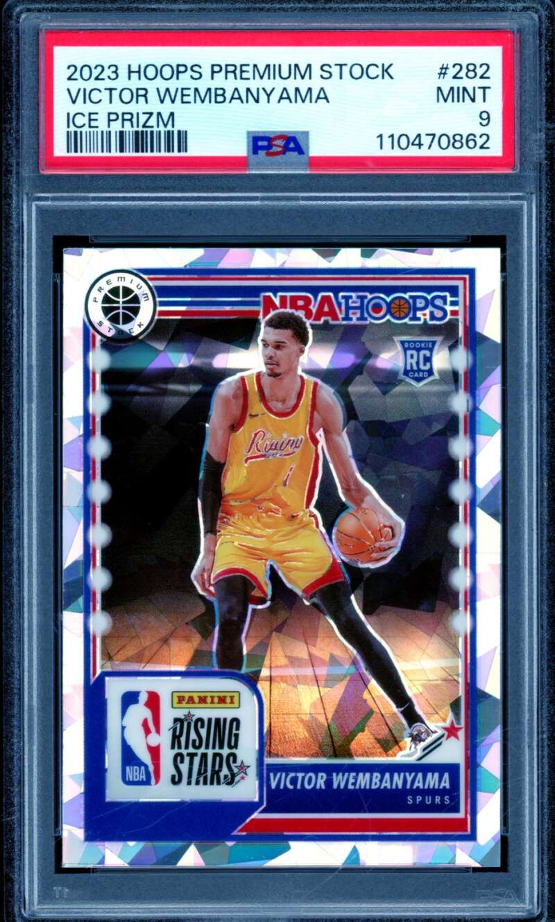 Victor Wembanyama Rookie Card 2023-24 Hoops Premium Stock Ice Prizm #282 PSA 9 Image 1