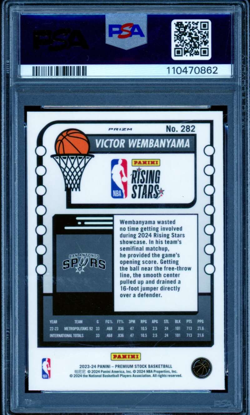Victor Wembanyama Rookie Card 2023-24 Hoops Premium Stock Ice Prizm #282 PSA 9 Image 2