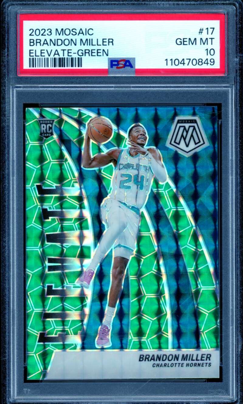 Brandon Miller Rookie Card 2023-24 Mosaic Elevate Green Mosaic #17 PSA 10 Image 1