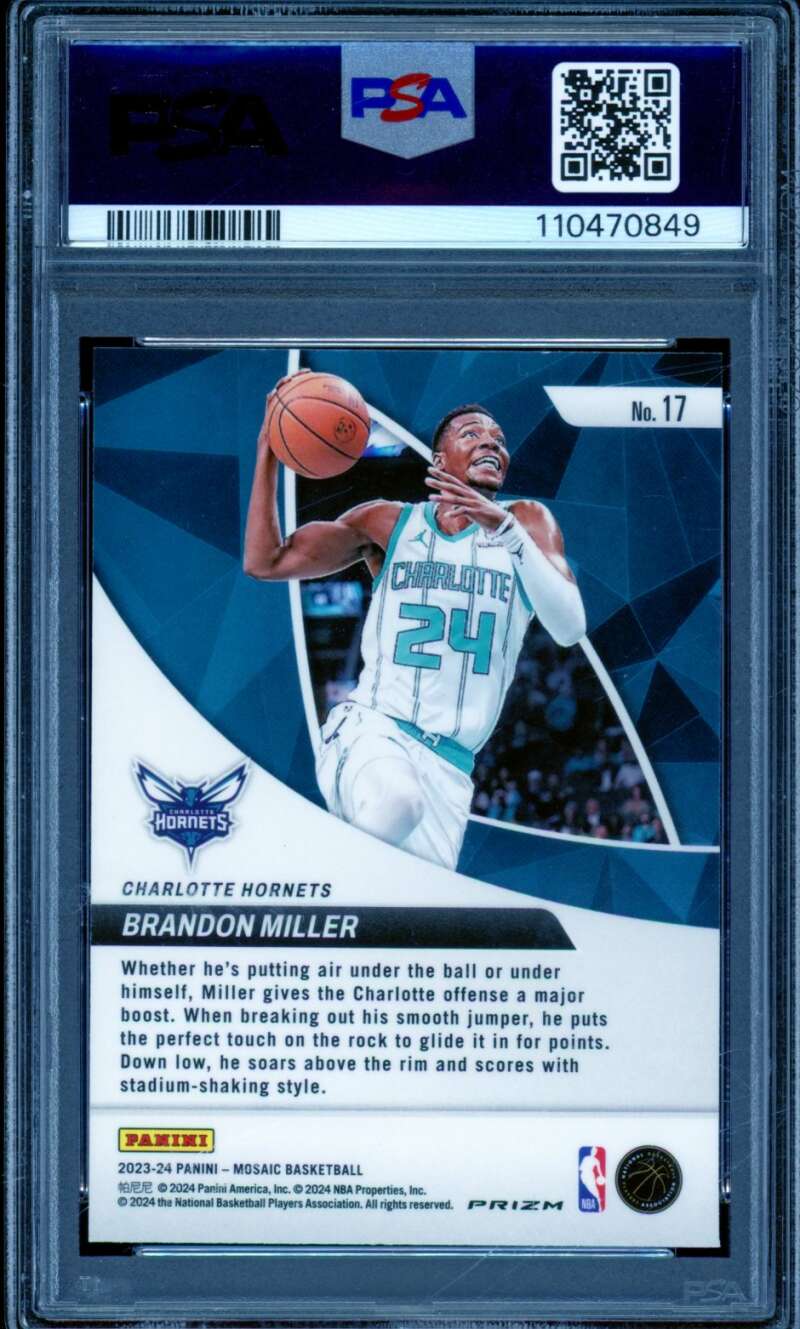 Brandon Miller Rookie Card 2023-24 Mosaic Elevate Green Mosaic #17 PSA 10 Image 2