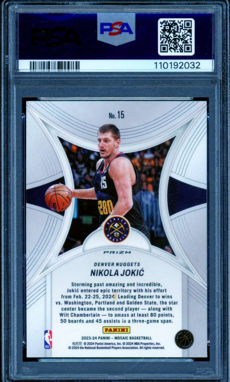 Nikola Jokic Card 2023-24 Mosaic Epic Performers Green (pop 4) #15 PSA 10 Image 2