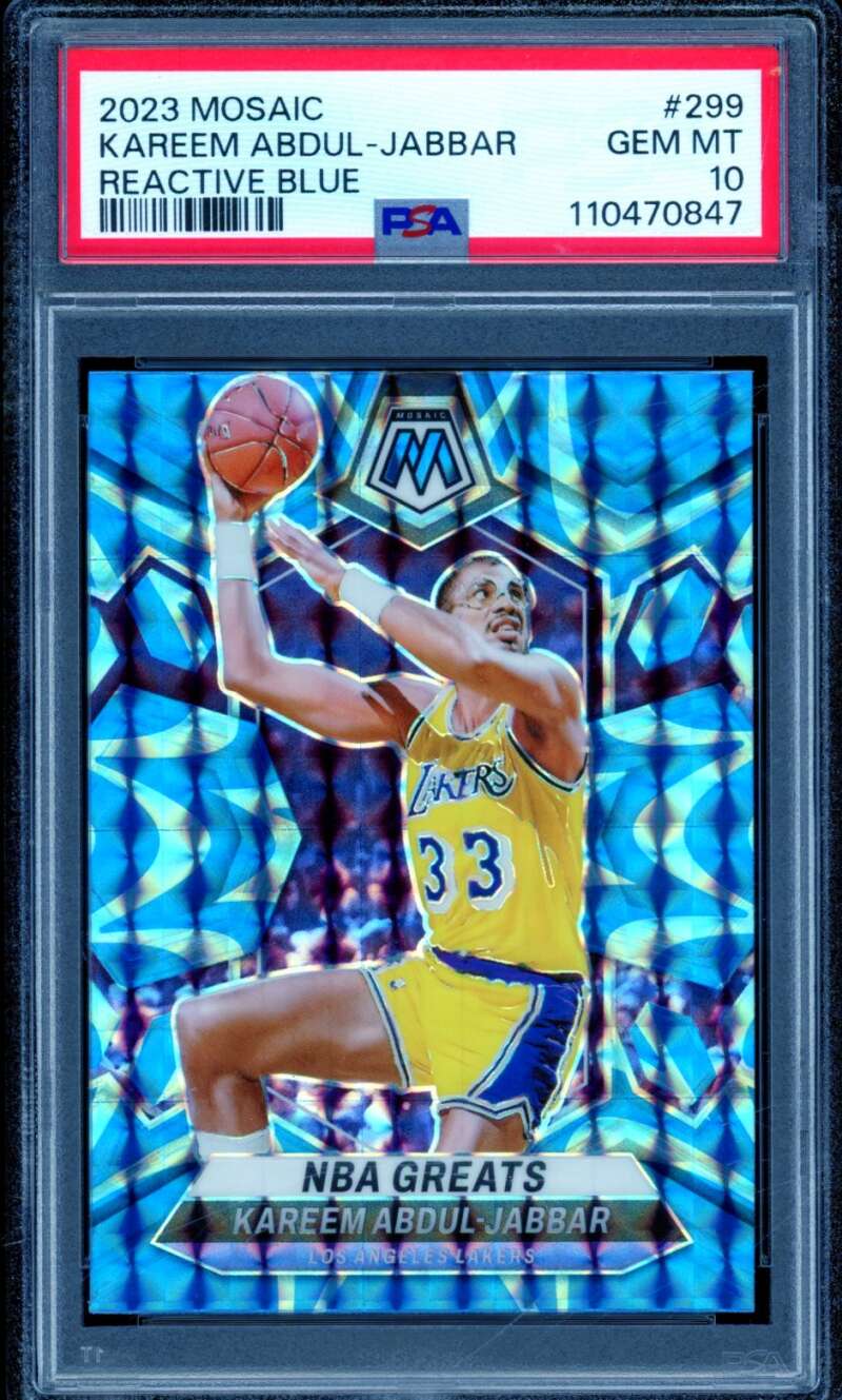 Kareem Abdul-Jabbar Card 2023-23 Mosaic Reactive Blue (pop 2) #299 PSA 10 Image 1