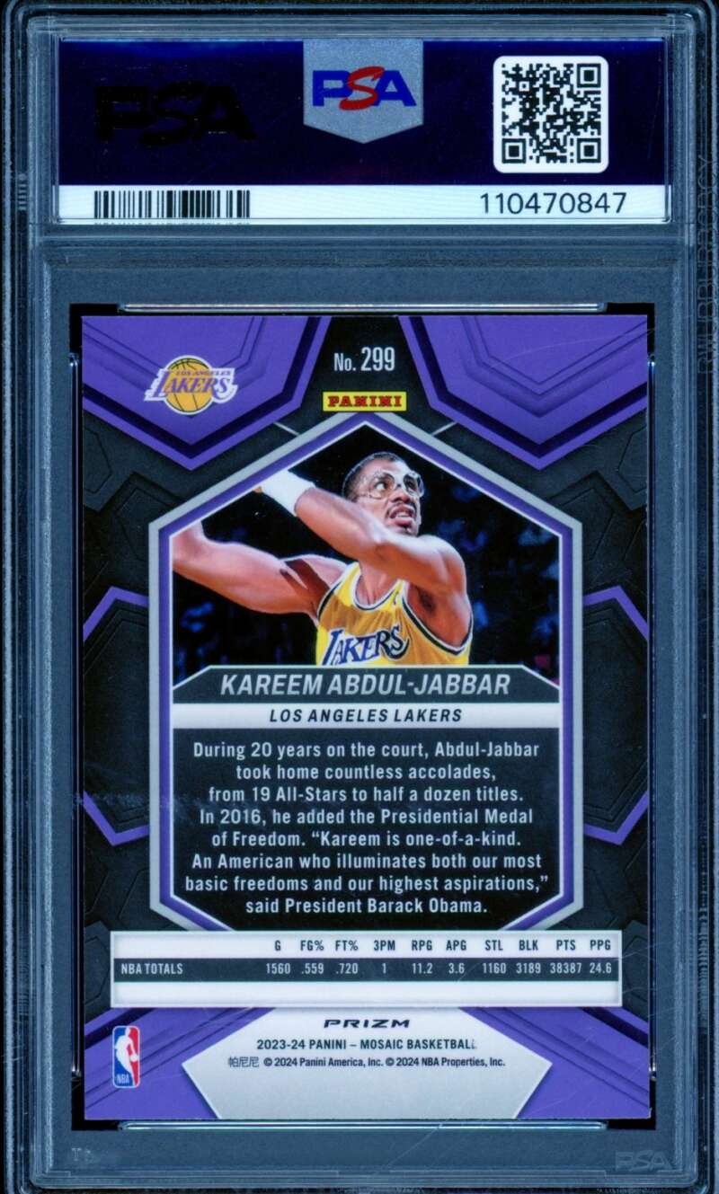 Kareem Abdul-Jabbar Card 2023-23 Mosaic Reactive Blue (pop 2) #299 PSA 10 Image 2