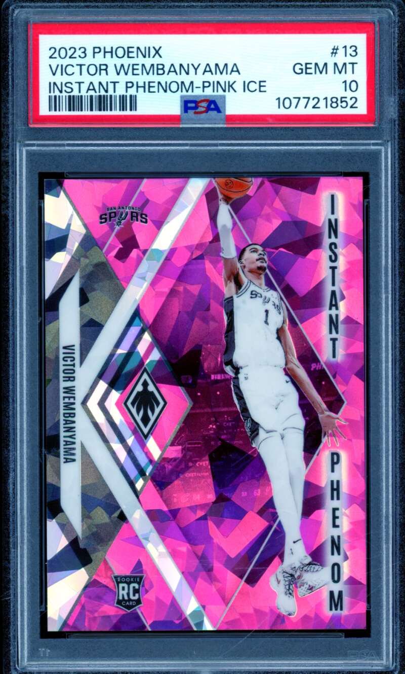 Victor Wembanyama Rookie 2023 Phoenix Instant Phenom Pink Ice (4/25) #13 PSA 10 Image 1