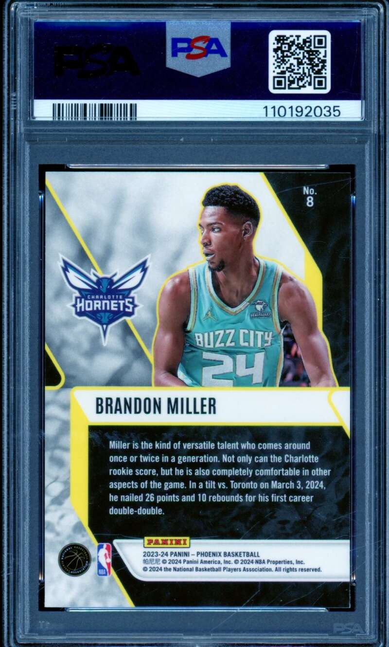 Brandon Miller Rookie Card 2023-24 Phoenix Fade To Black Blue Ice #8 PSA 9 Image 2