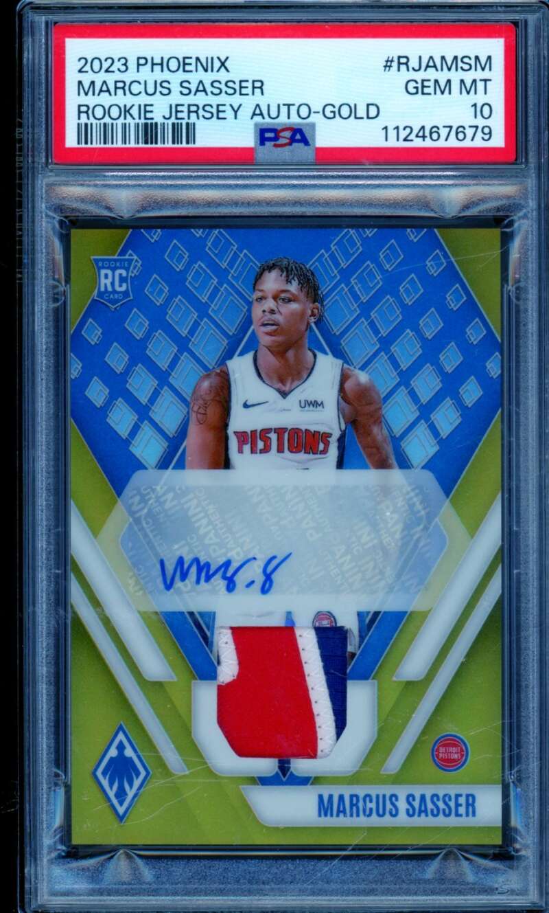 Marcus Sasser Rookie Card 2023-24 Phoenix Rookie Jersey Auto Gold #RJAMSM PSA 10 Image 1