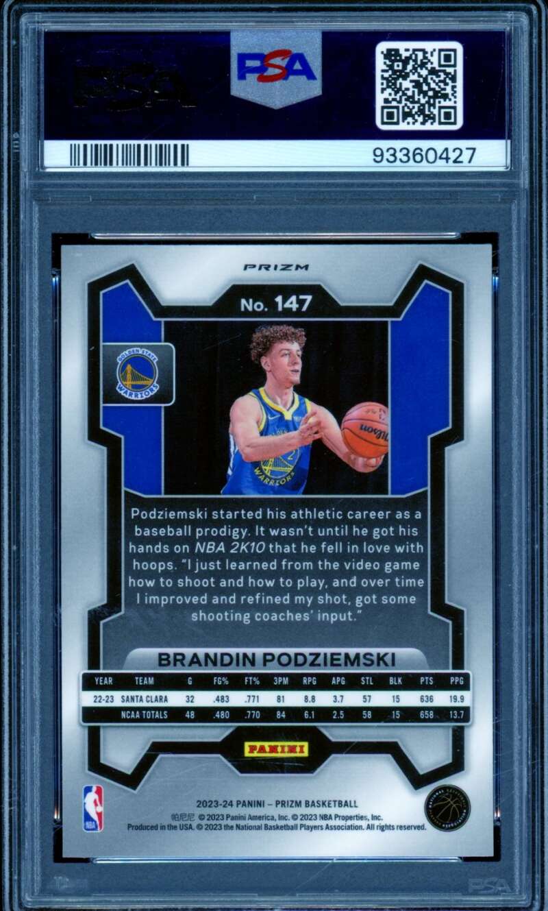 Brandin Podziemski Rookie Card 2023-24 Prizm Green #147 PSA 9 Image 2